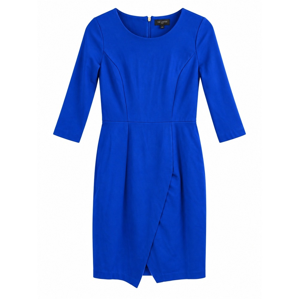 The Limited Petite Blue Sheath Dress Size 2 Cobalt Wrap Front Career Work